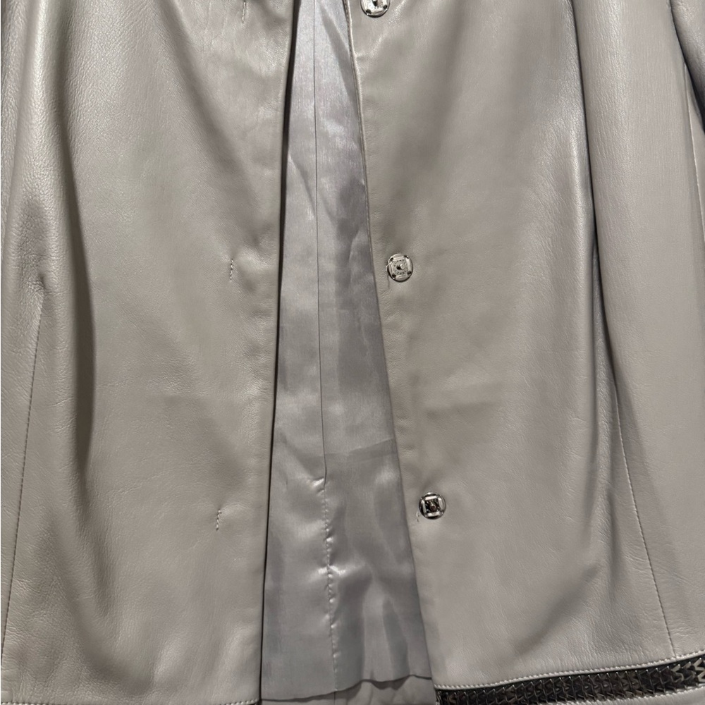 Escada Grey Leather Jacket with Chain Detail - Sz 42 - Picture 8 of 12